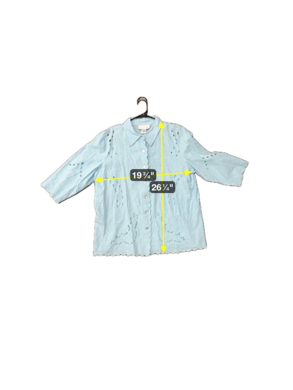Susan Graver Style Light Blue Button-Front Blouse L Back Design Cutout Country - Picture 6 of 9